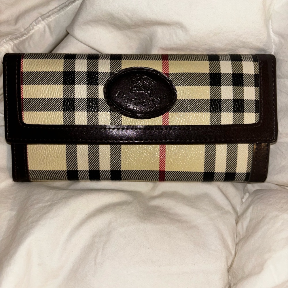 Plaid Wallet with Leather Trim